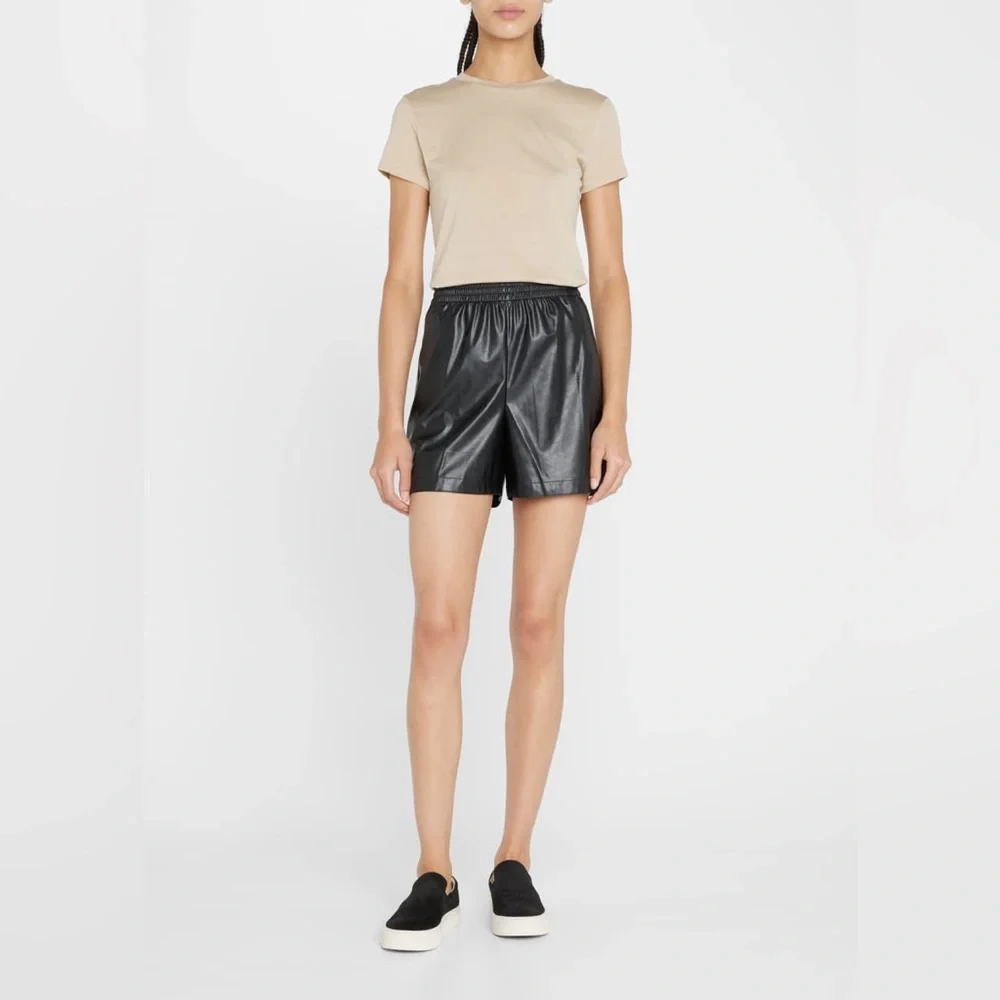 Theory Mercer Faux Leather High Rise Pull-On Shorts | Black | Size L